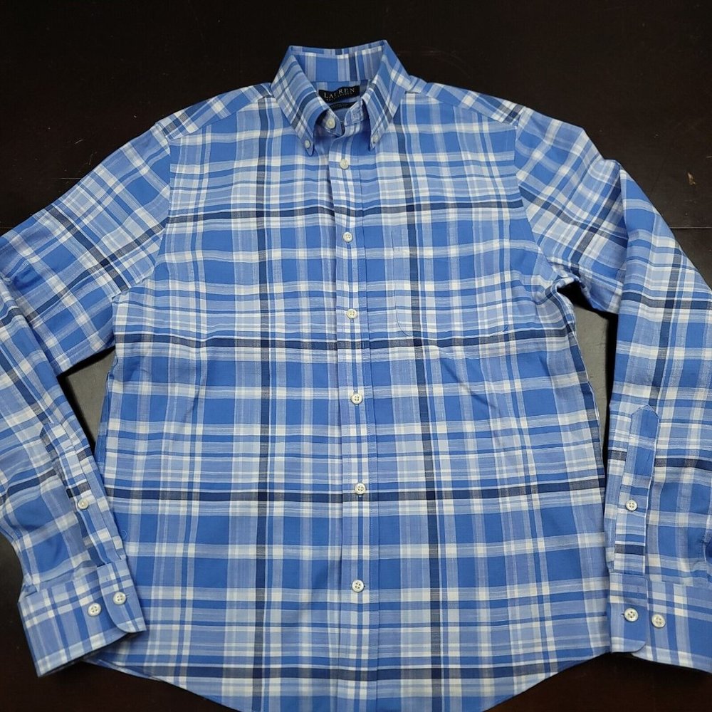 Ralph Lauren Mens S Shirt Black Label Button Down Blue Plaid Soft Washed Stretch